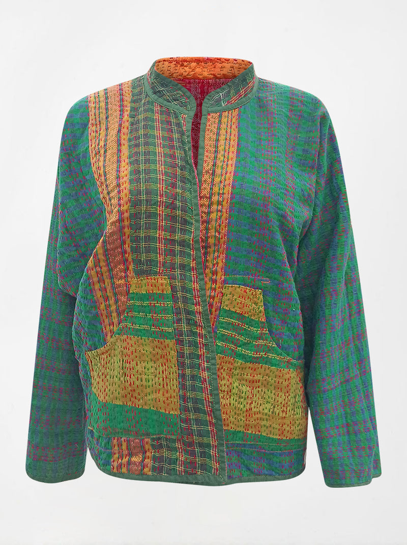 kantha vintage reversible collar vest sharda no waste sale