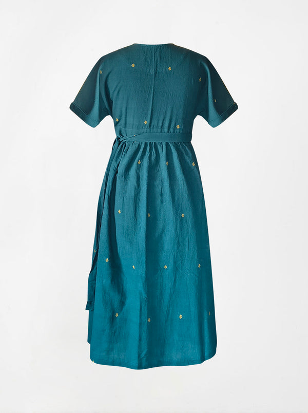 indigenous organic cotton wrap dress petrol blue