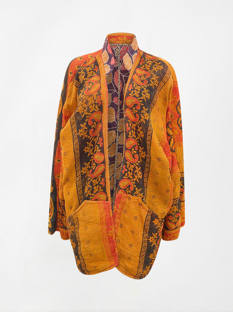 kantha vintage long jacket kesar (holi)