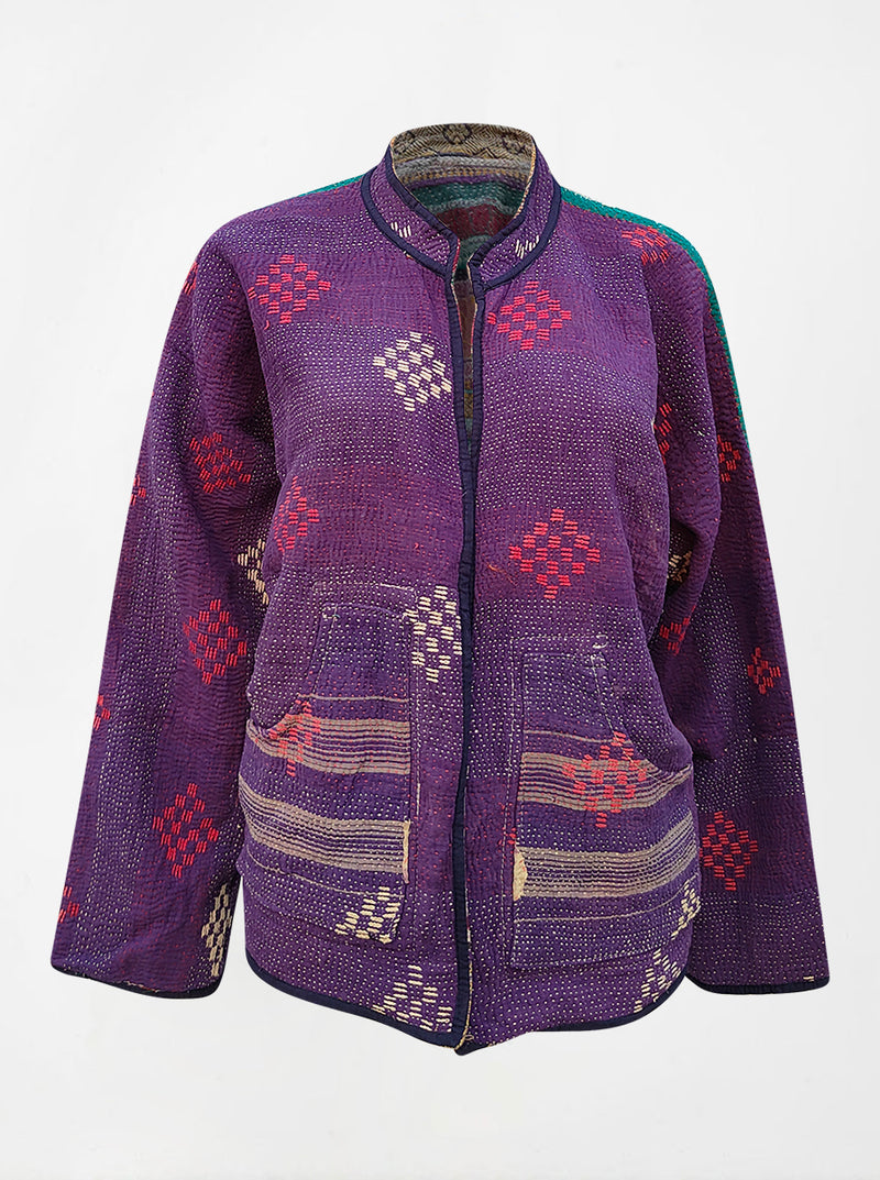 kantha vintage reversible collar vest manya (zari)