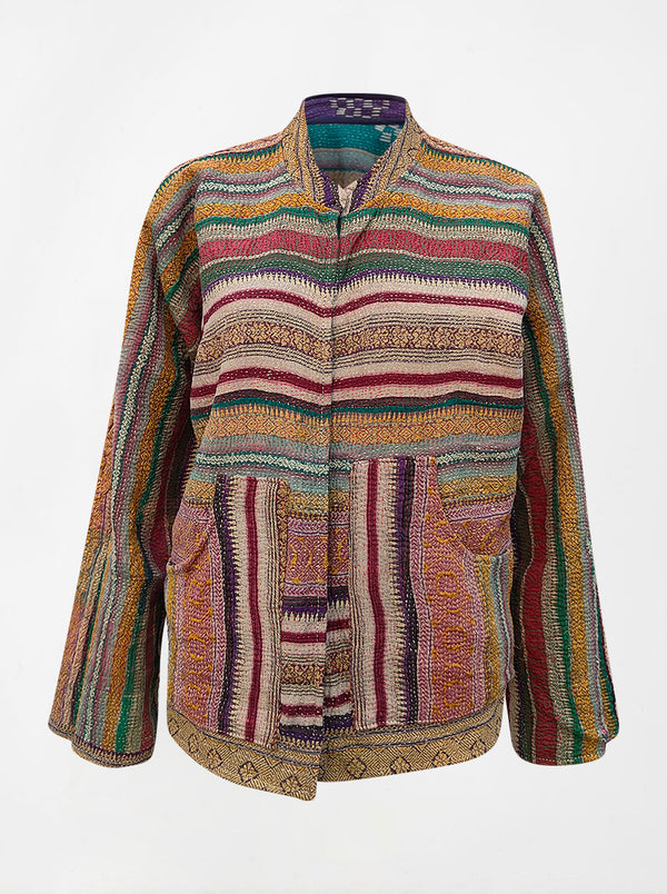kantha vintage reversible collar vest manya (zari)
