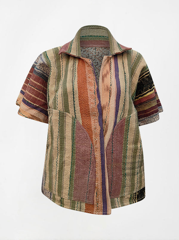 kantha vintage reversible short poncho samay (butterfly)