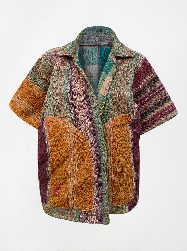 kantha vintage reversible short poncho susha(butterfly)