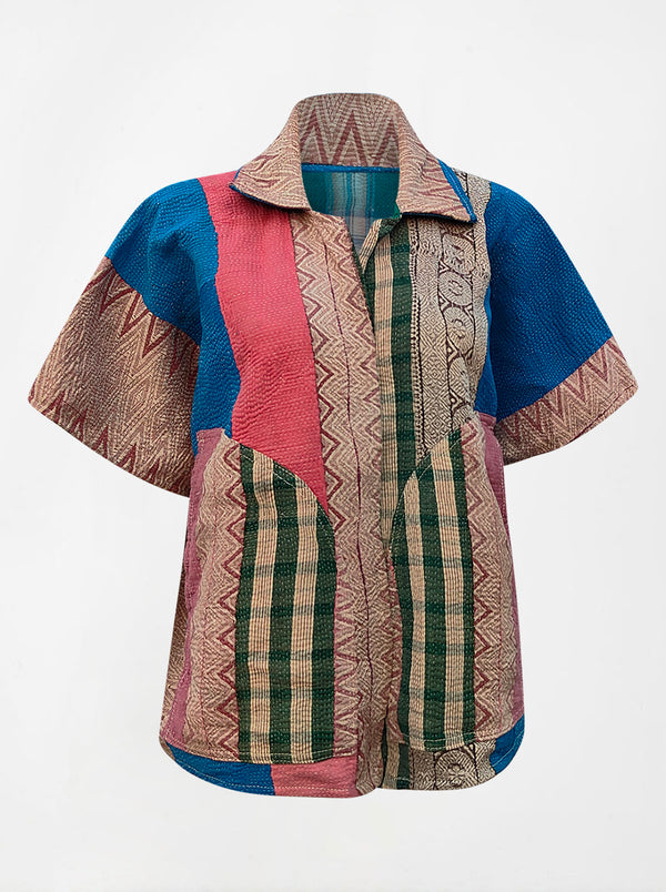 kantha vintage reversible short poncho manya (butterfly)