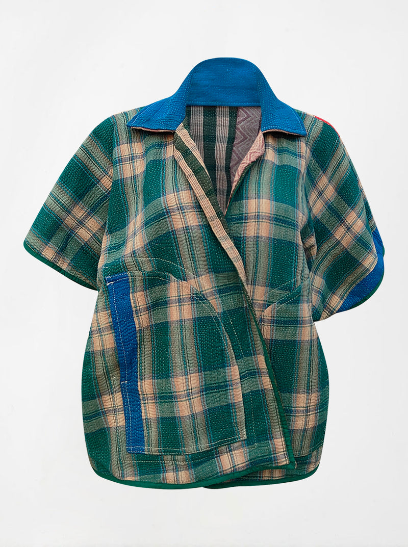 kantha vintage reversible short poncho manya (butterfly)