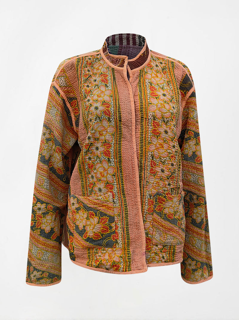 kantha vintage reversible collar vest sharda (zari)