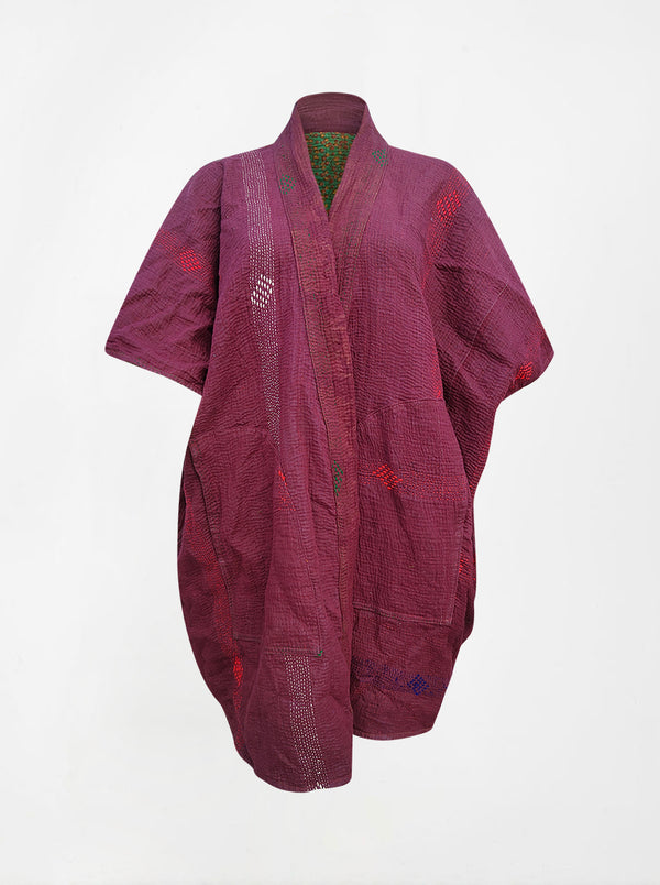 kantha vintage reversible long poncho gulabi (Butterfly)