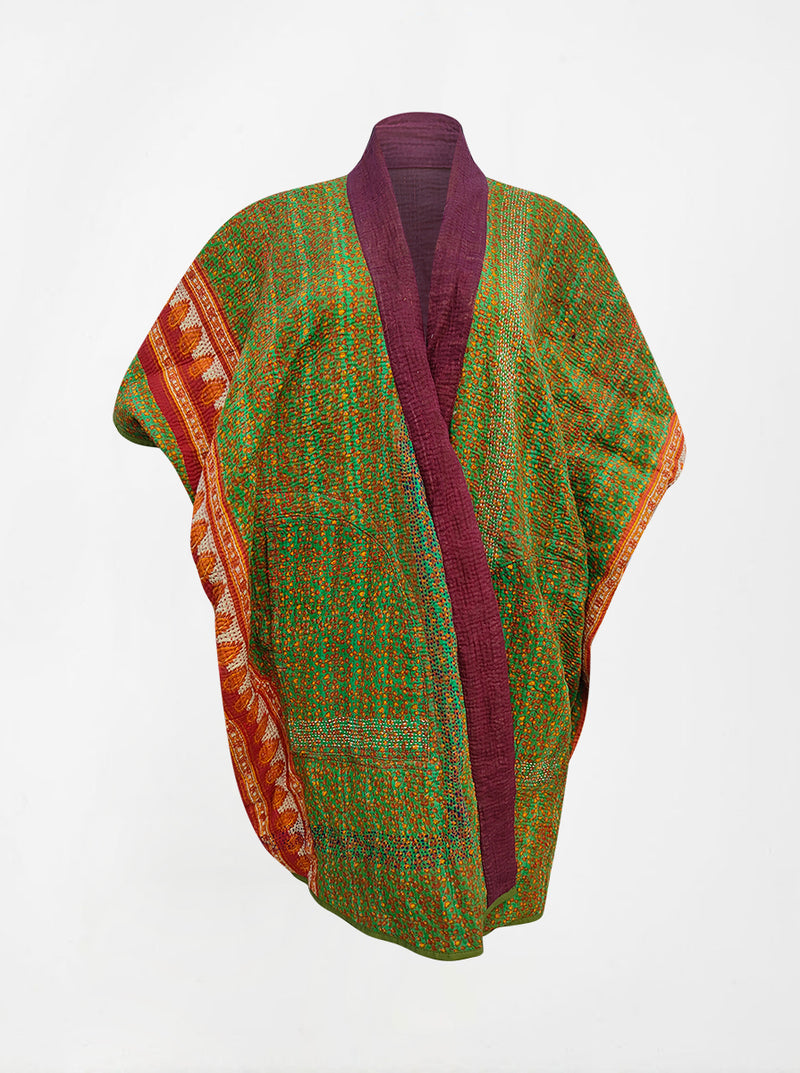 kantha vintage reversible long poncho gulabi (Butterfly)