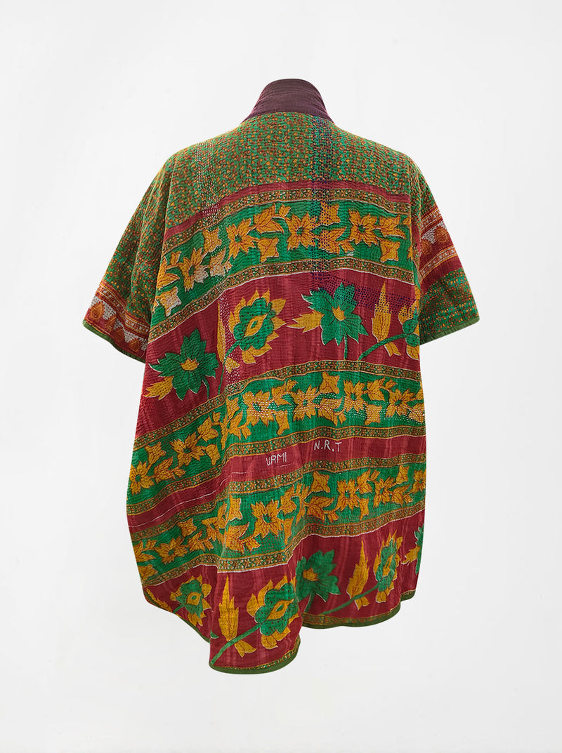 kantha vintage reversible long poncho gulabi (Butterfly)
