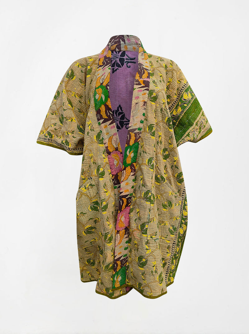 kantha vintage reversible long poncho shabnam (Butterfly)