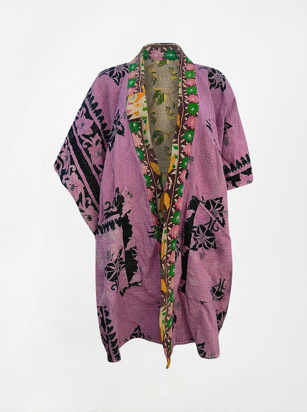 kantha vintage reversible long poncho shabnam (Butterfly)
