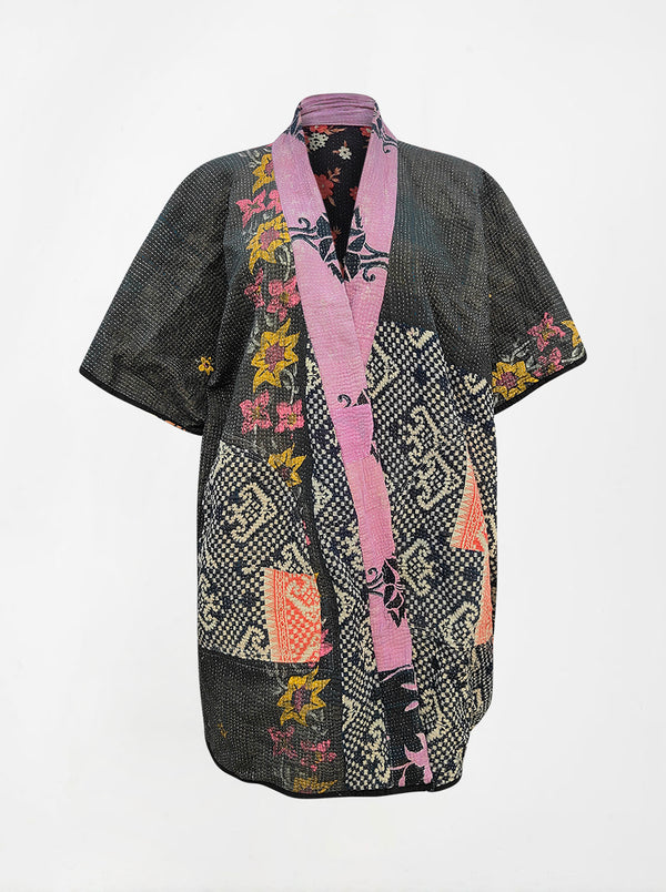 kantha vintage reversible long poncho shola (Butterfly)