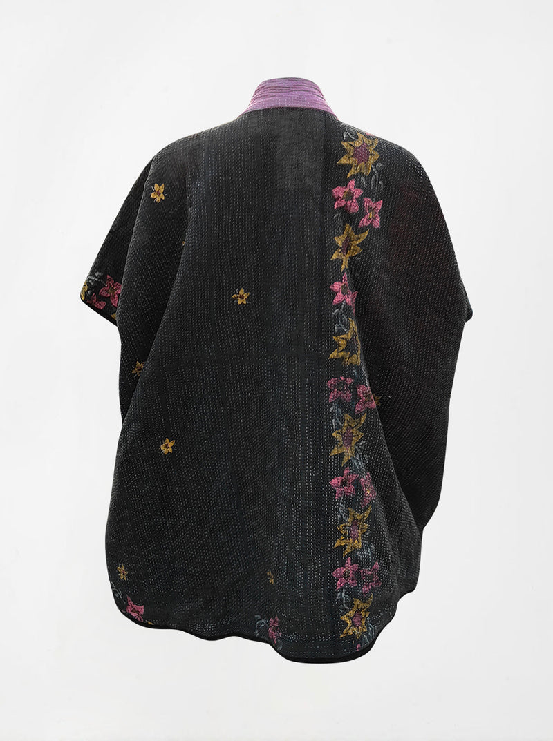 kantha vintage reversible long poncho shola (Butterfly)