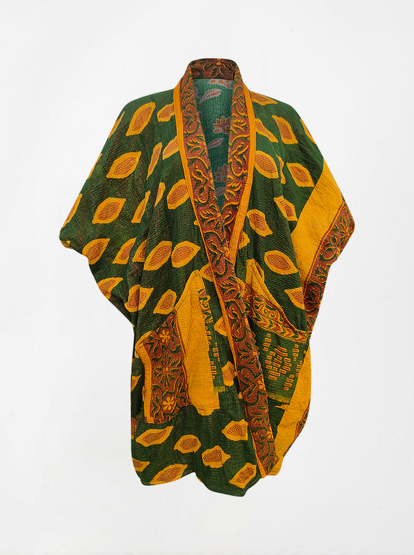 kantha vintage reversible long poncho peeli (Butterfly)