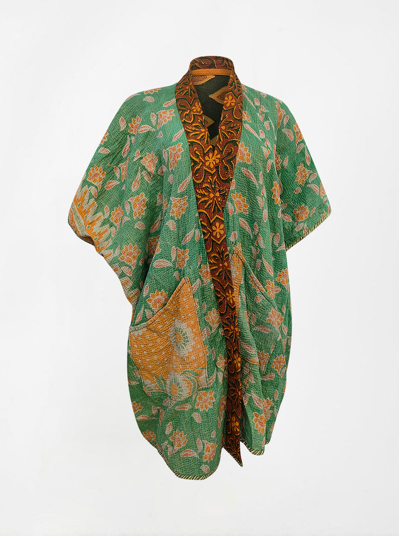 kantha vintage reversible long poncho peeli (Butterfly)