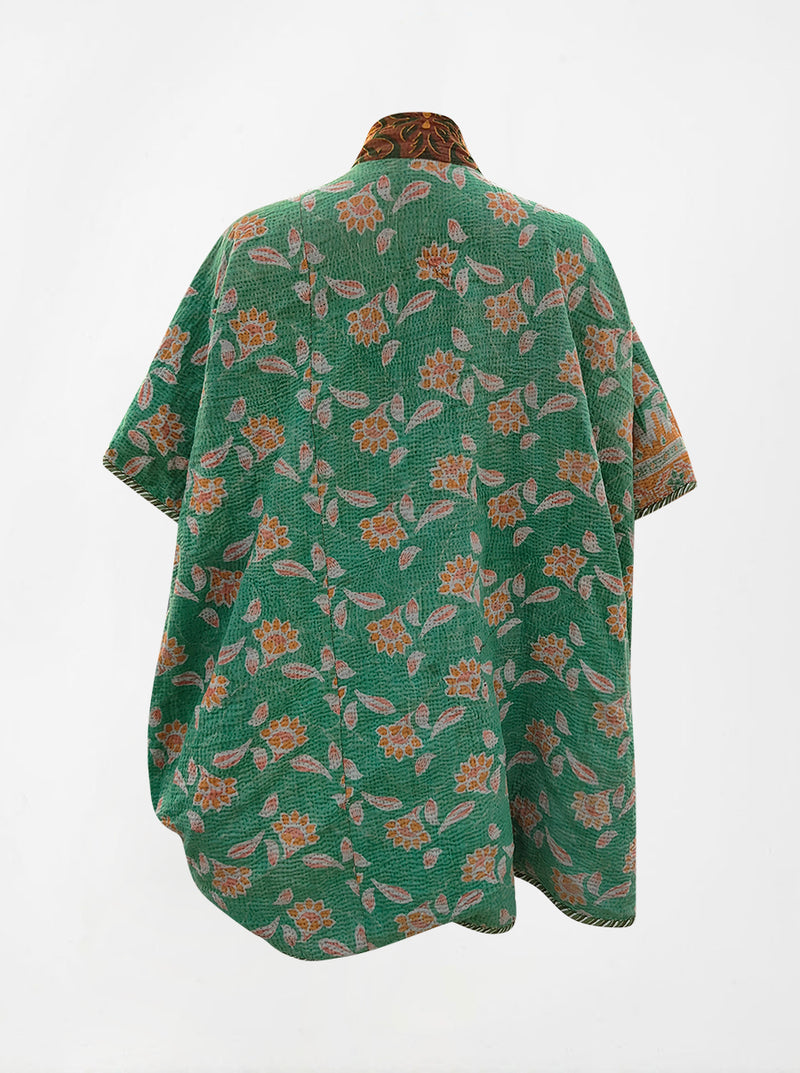 kantha vintage reversible long poncho peeli (Butterfly)