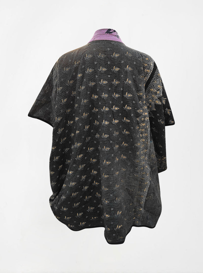 kantha vintage reversible long poncho kaali (Butterfly)