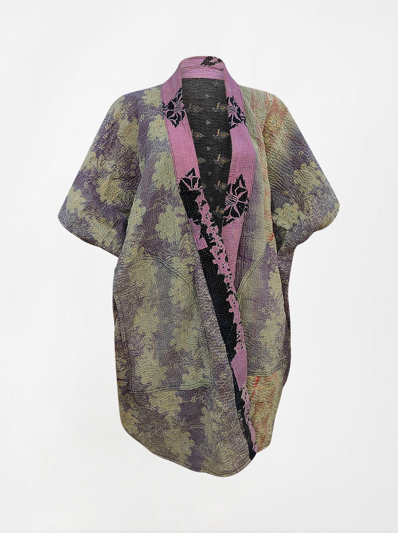kantha vintage reversible long poncho kaali (Butterfly)