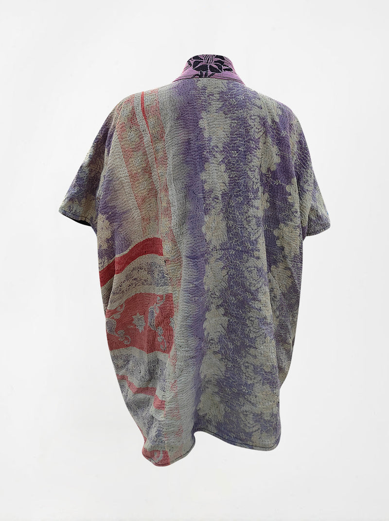 kantha vintage reversible long poncho kaali (Butterfly)