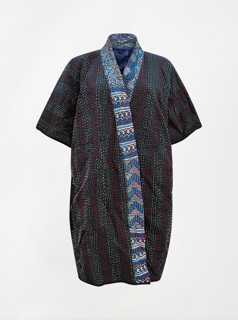 kantha vintage reversible long poncho neesha (Butterfly)