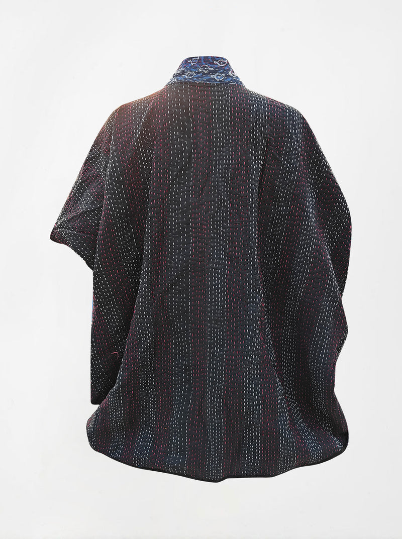 kantha vintage reversible long poncho neesha (Butterfly)