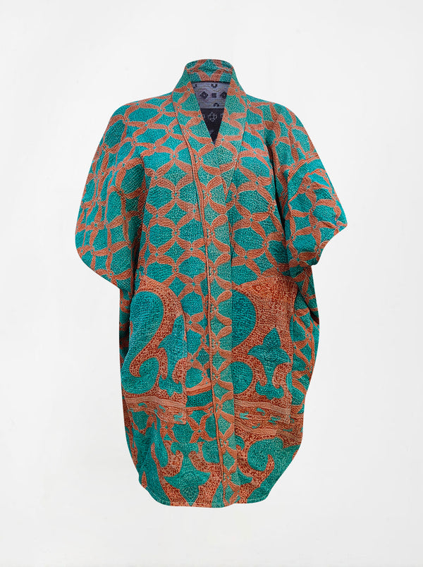 kantha vintage reversible long poncho hara (Butterfly)