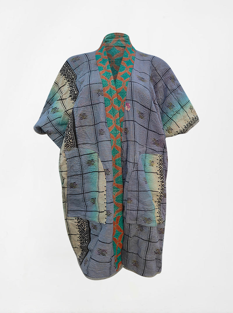 kantha vintage reversible long poncho hara (Butterfly)