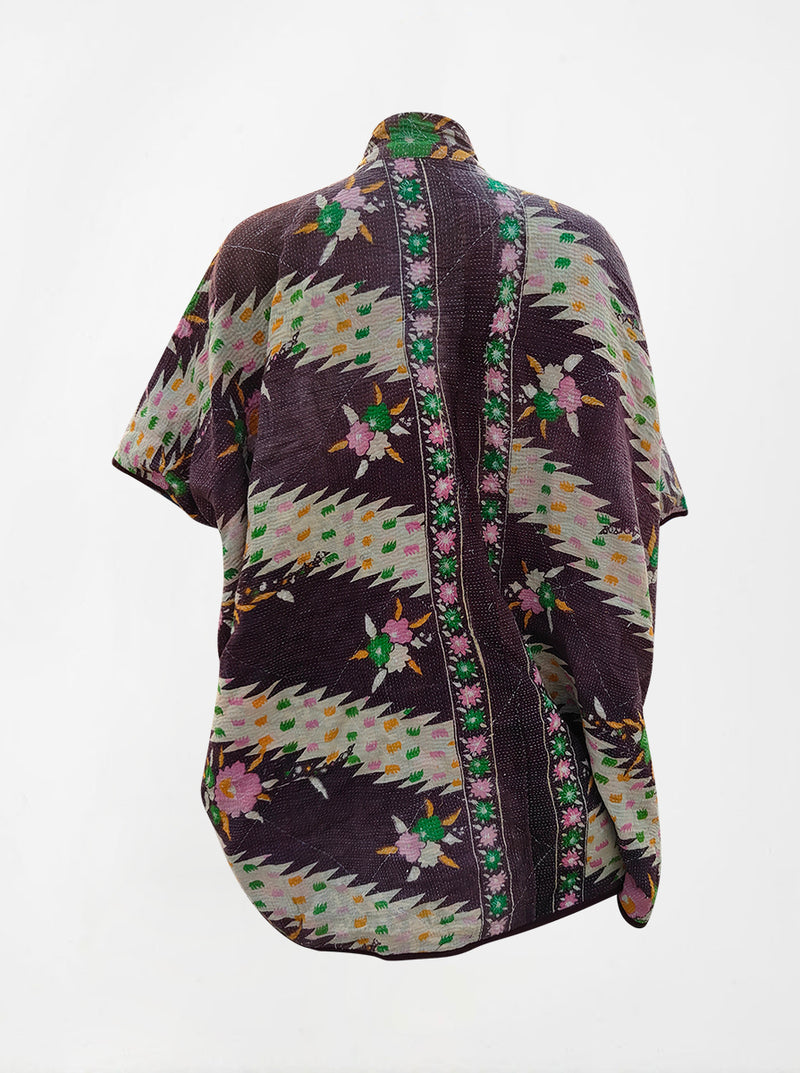 kantha vintage reversible long poncho kamla (Butterfly)