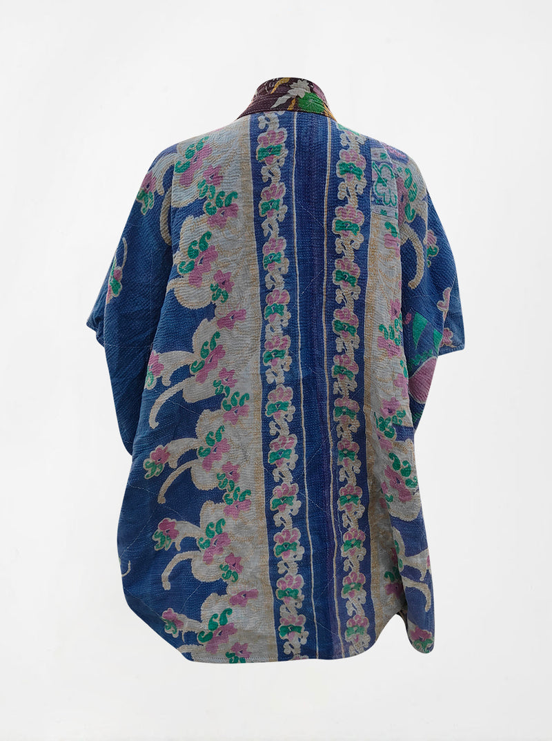 kantha vintage reversible long poncho kamla (Butterfly)
