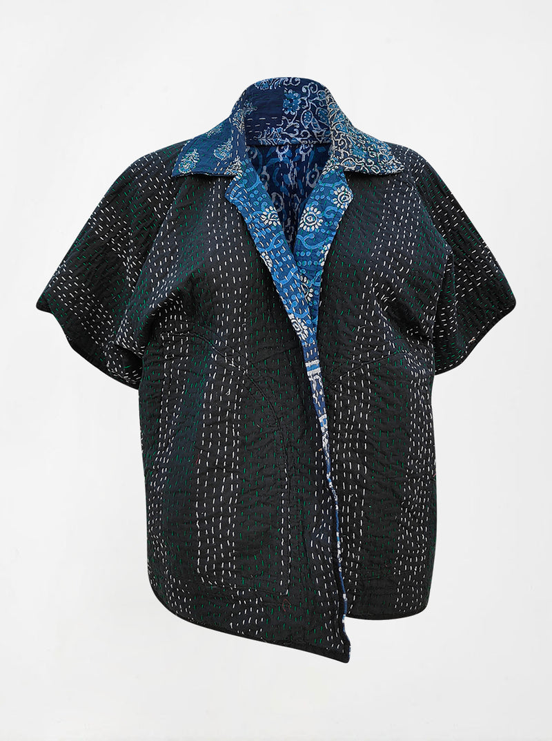 kantha vintage reversible short poncho vavra (butterfly)