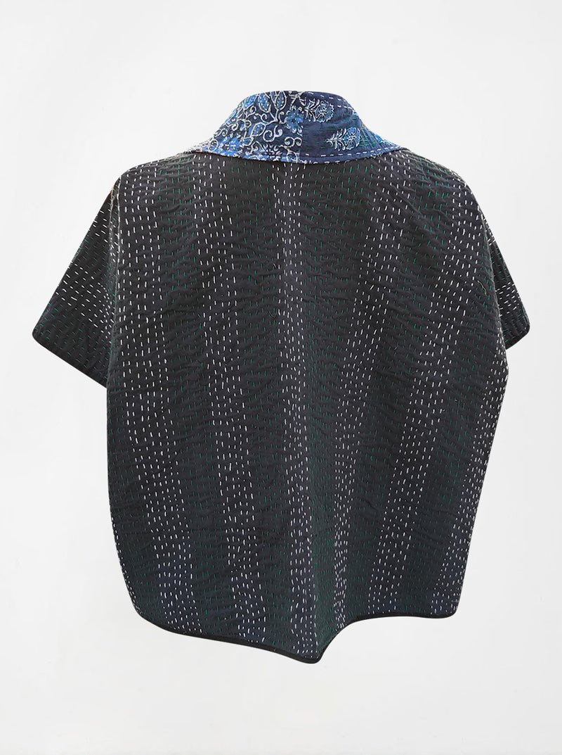 kantha vintage reversible short poncho vavra (butterfly)
