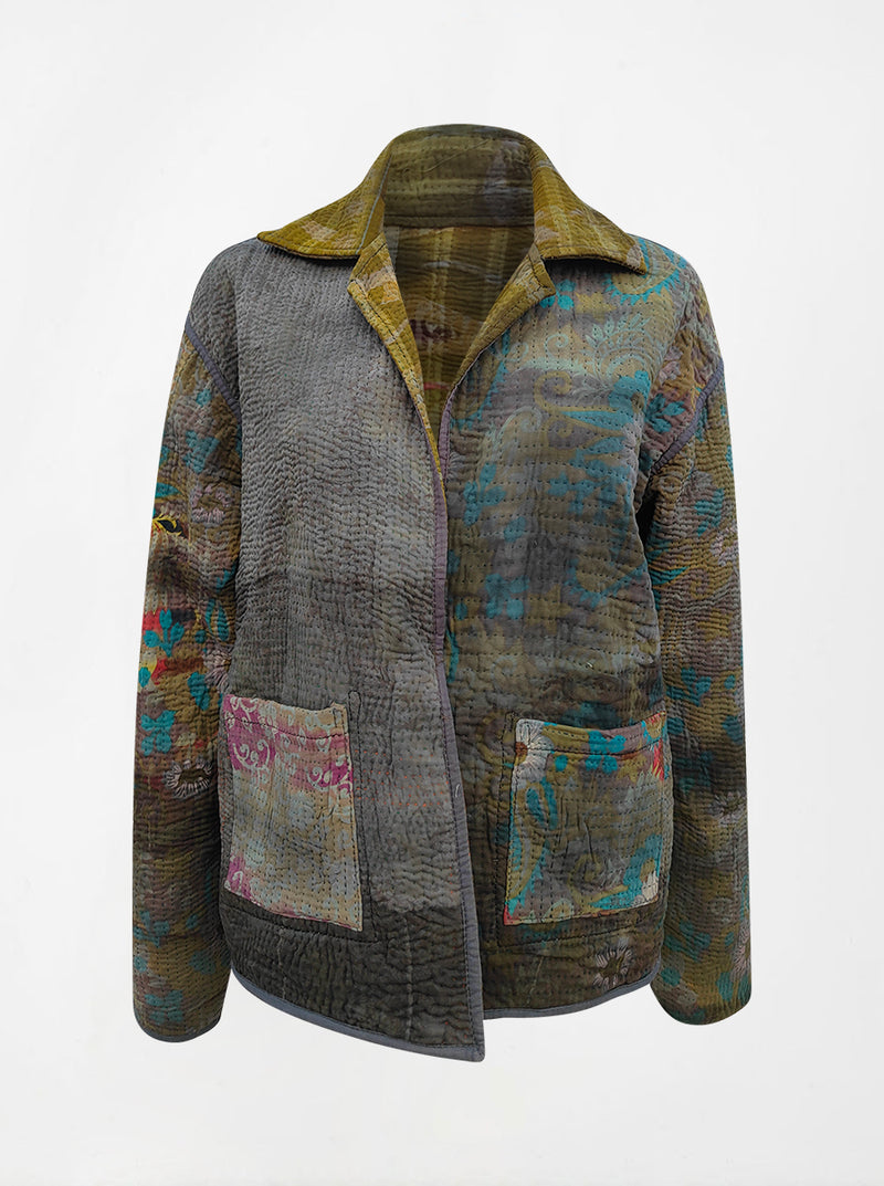 kantha vintage reversible collar jacket devi (tie and dye)