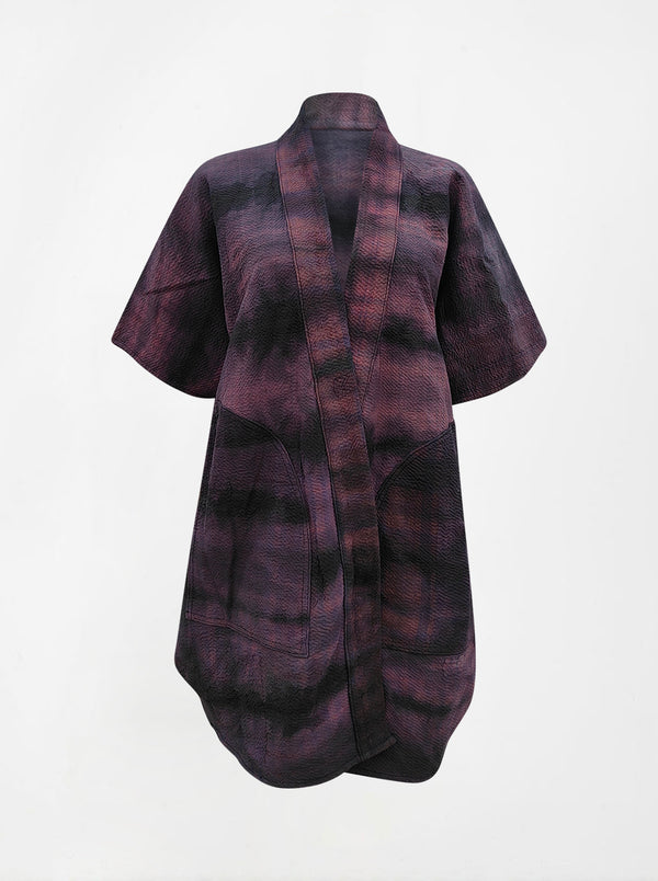 kantha vintage reversible long poncho jaamuni (tie and dye)