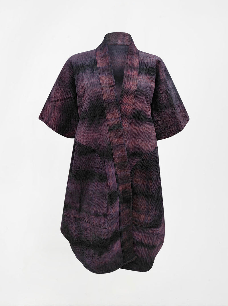 kantha vintage reversible long poncho jaamuni (tie and dye)