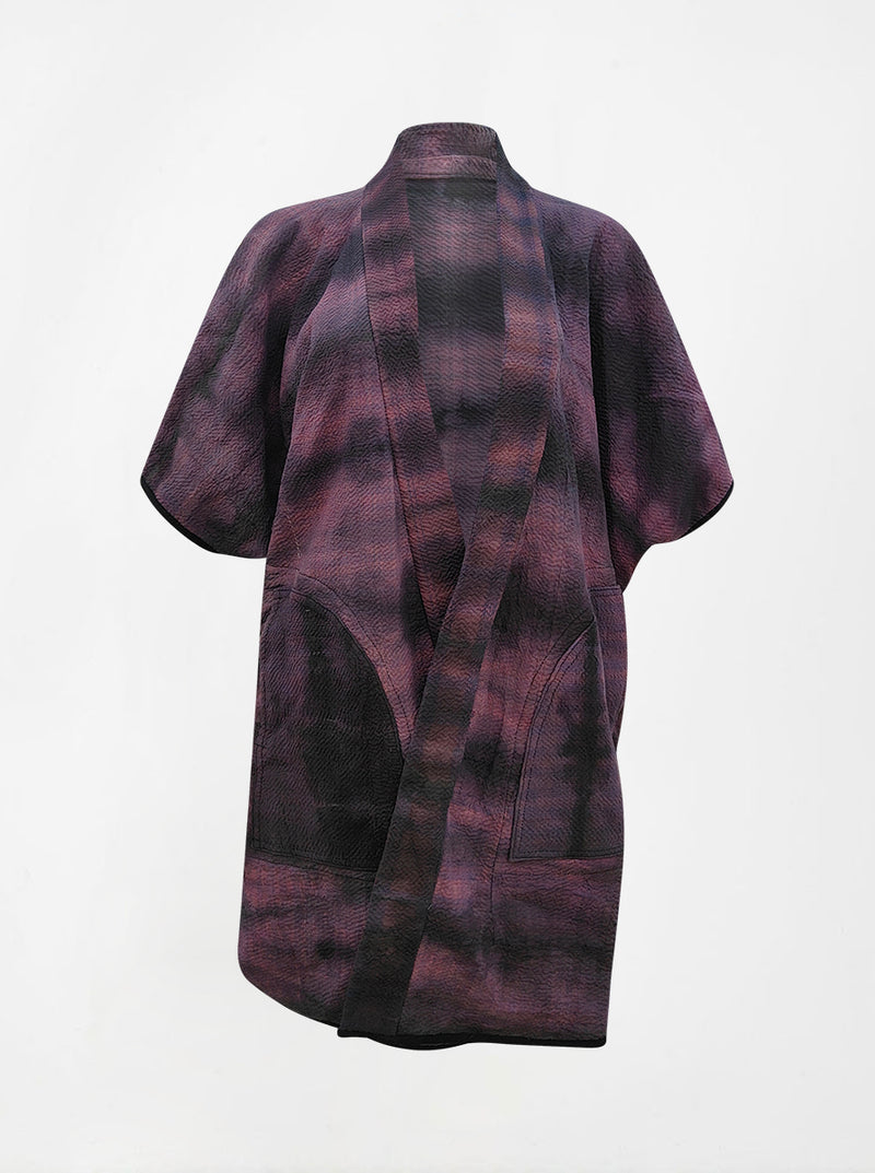 kantha vintage reversible long poncho jaamuni (tie and dye)