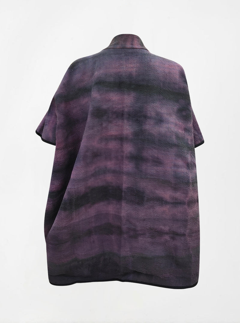 kantha vintage reversible long poncho jaamuni (tie and dye)