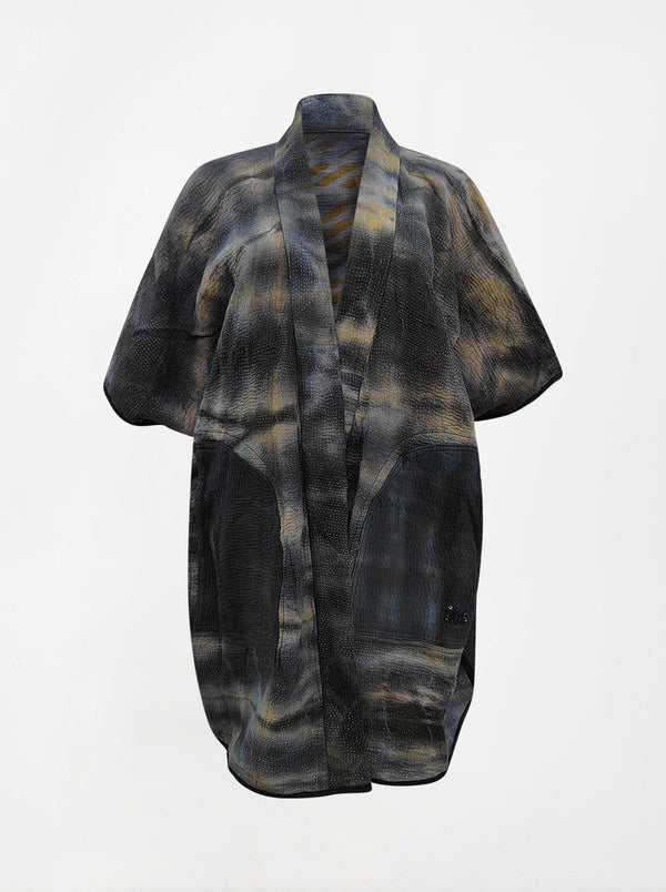 kantha vintage reversible long poncho krupa (tie and dye)