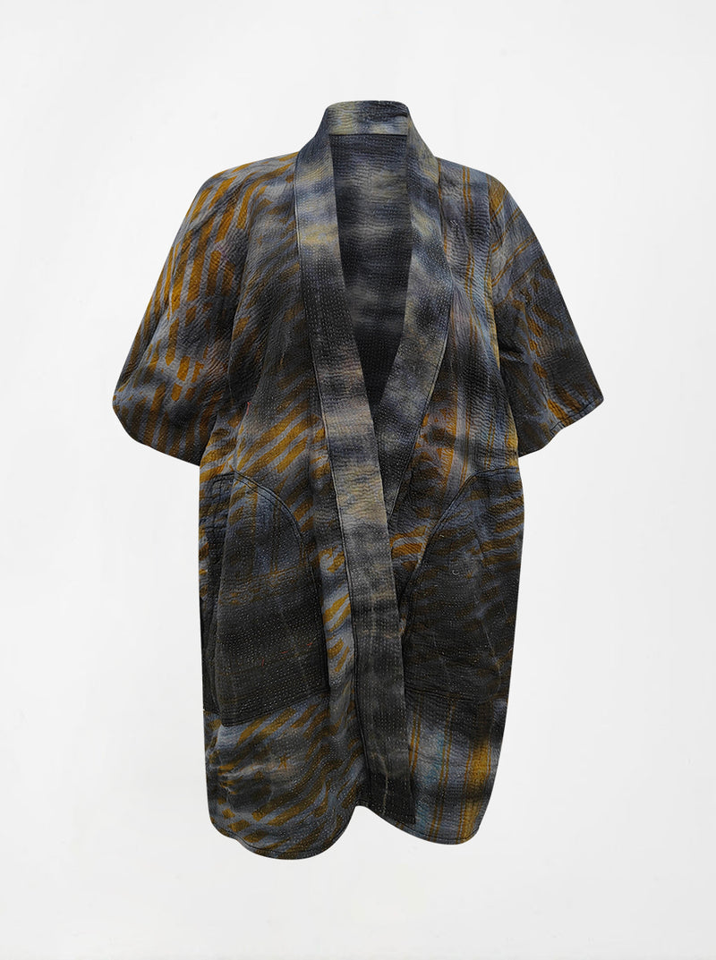 kantha vintage reversible long poncho krupa (tie and dye)