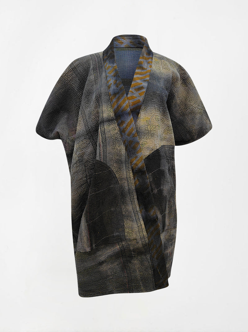 kantha vintage reversible long poncho isha (tie and dye)