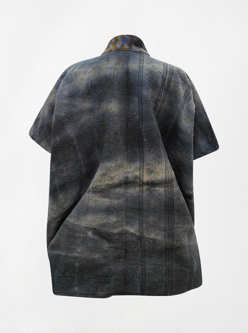 kantha vintage reversible long poncho isha (tie and dye)