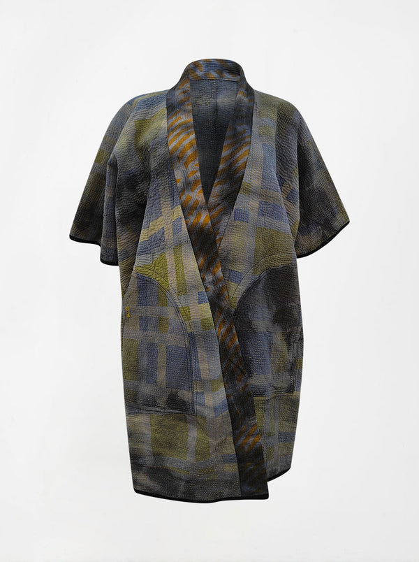 kantha vintage reversible long poncho isha (tie and dye)