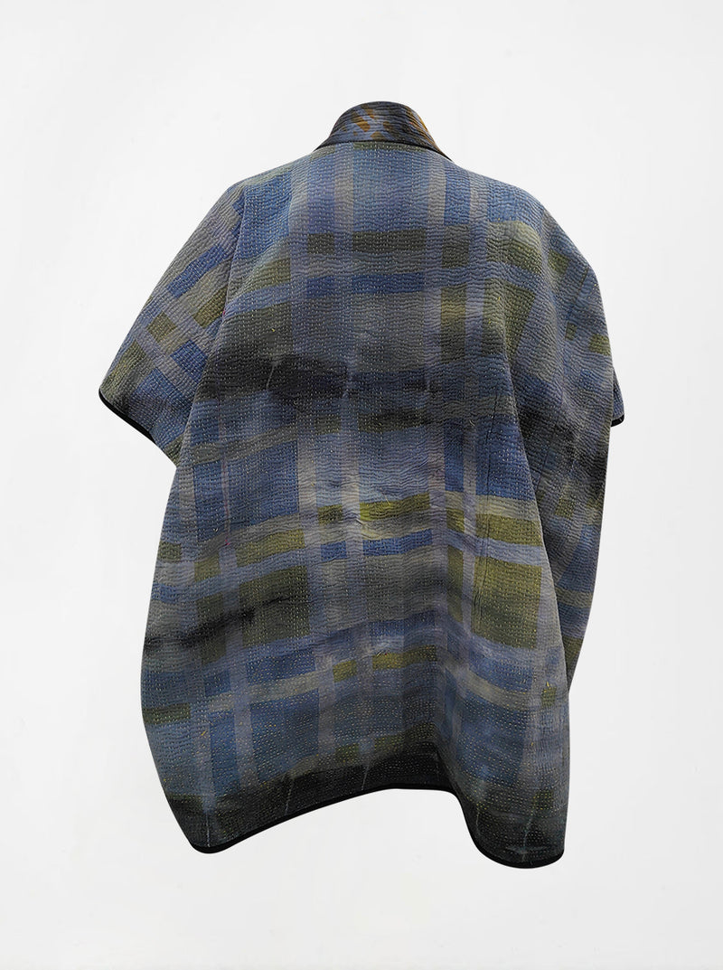kantha vintage reversible long poncho isha (tie and dye)