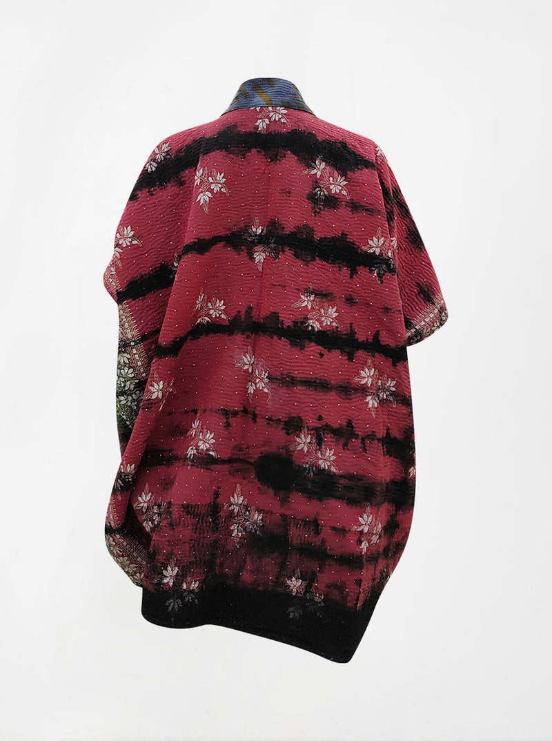 kantha vintage reversible long poncho laali (tie and dye)