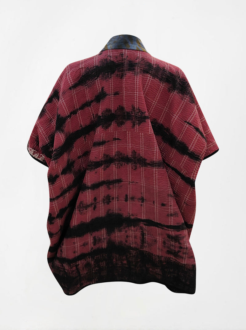 kantha vintage reversible long poncho laali (tie and dye)