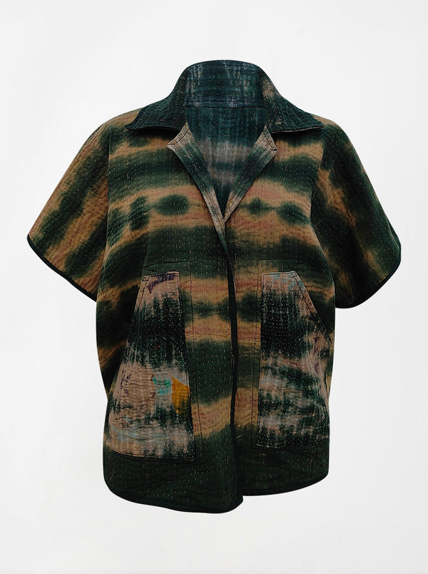 kantha vintage reversible short poncho kamakshi (tie and dye)