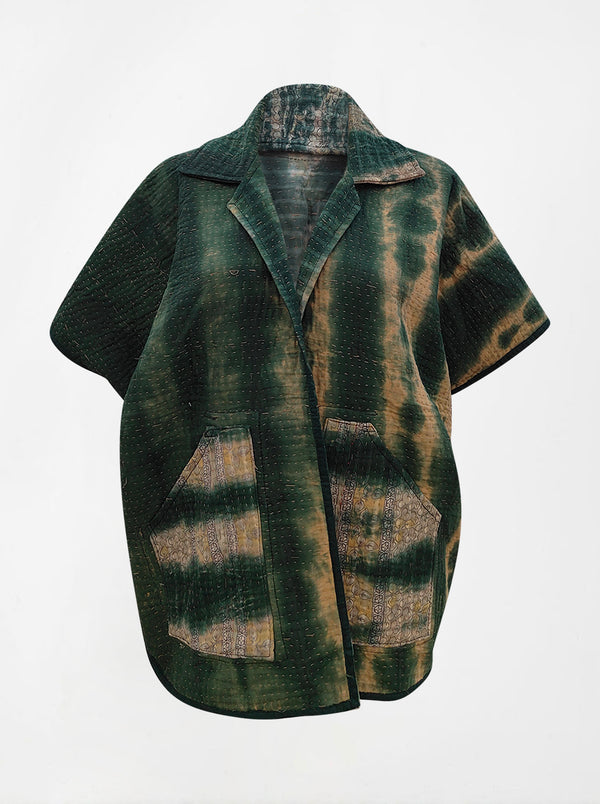 kantha vintage reversible short poncho sarika (tie and dye)