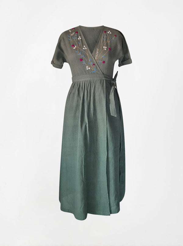 indigenous organic cotton wrap dress sage