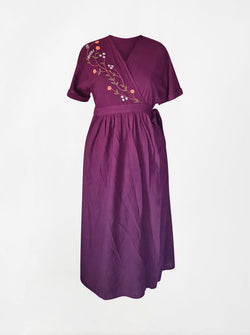 indigenous organic cotton wrap dress purple