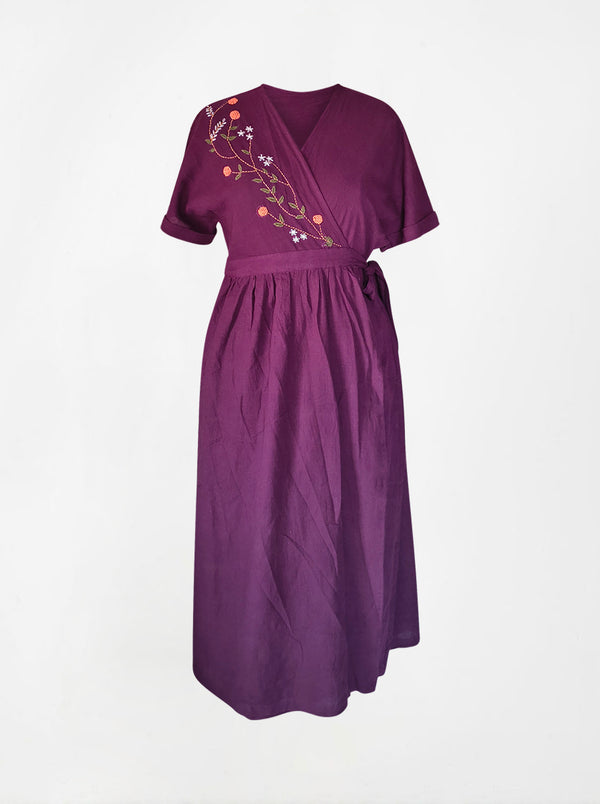 indigenous organic cotton wrap dress purple