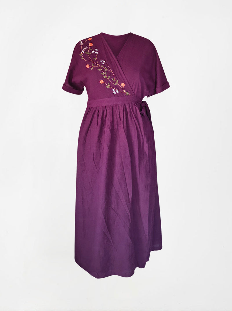 indigenous organic cotton wrap dress purple